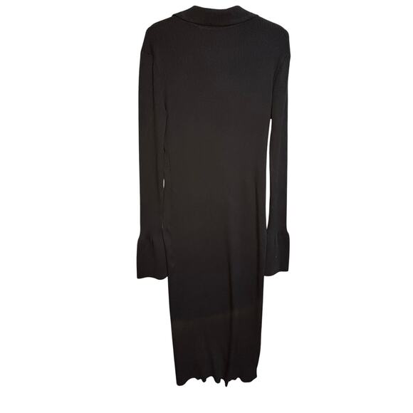 Paige Black Sundara Dress Midi 70s Bell Sleeves Winter Fall Ribbed Button Up XL - Picture 7 of 11